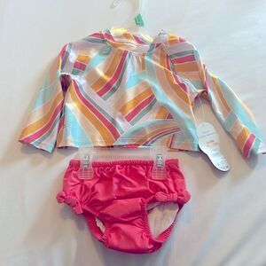 Swimsuit Bathing Suit Rashguard Swim Diaper Bottom UPG 50+ size 6-9m girls NWT